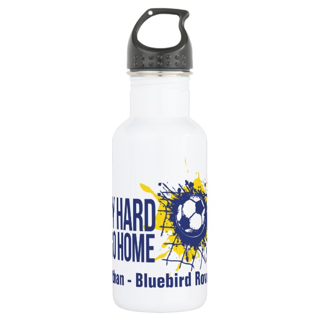 Soccer play hard team and named drinks bottle (Front)