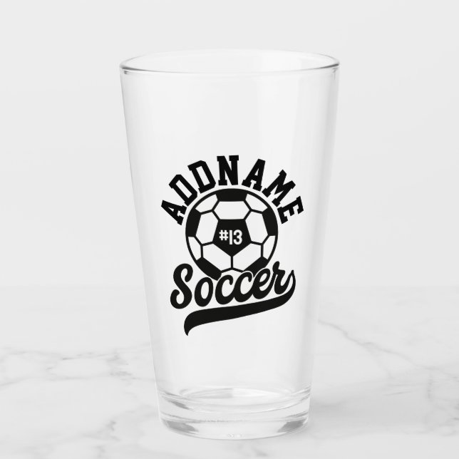 Soccer Player ADD NAME Football Team Personalised Glass (Front)