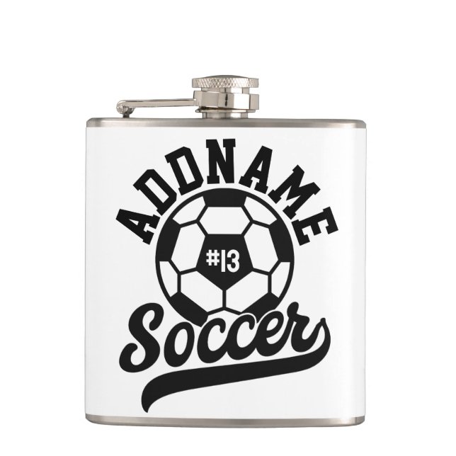 Soccer Player ADD NAME Football Team Personalised Hip Flask (Front)