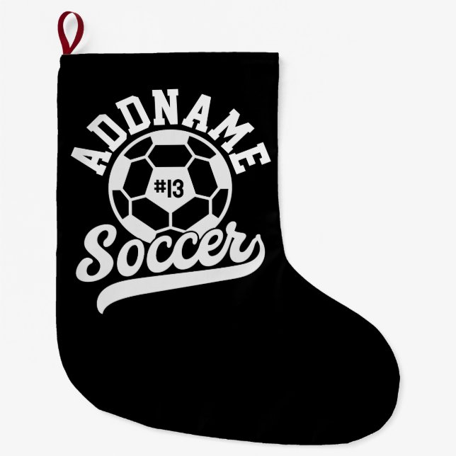 Soccer Player ADD NAME Football Team Personalised Large Christmas Stocking (Front)