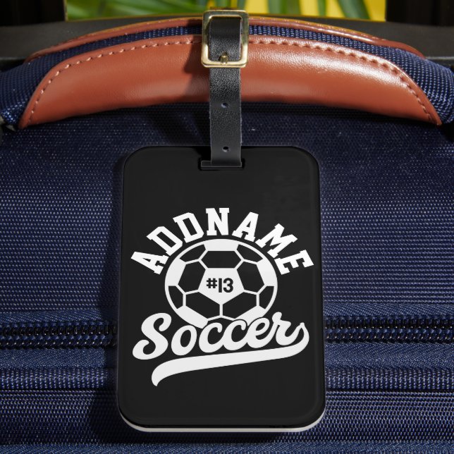 Soccer Player ADD NAME Football Team Personalised Luggage Tag (Front Insitu 2)