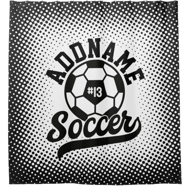 Soccer Player ADD NAME Football Team Personalised Shower Curtain (Front)