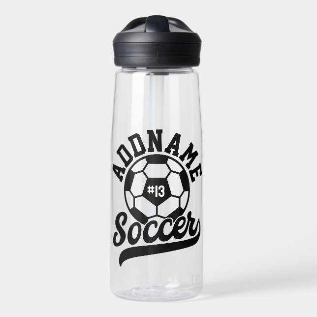 Soccer Player ADD NAME Football Team Personalised Water Bottle (Front)