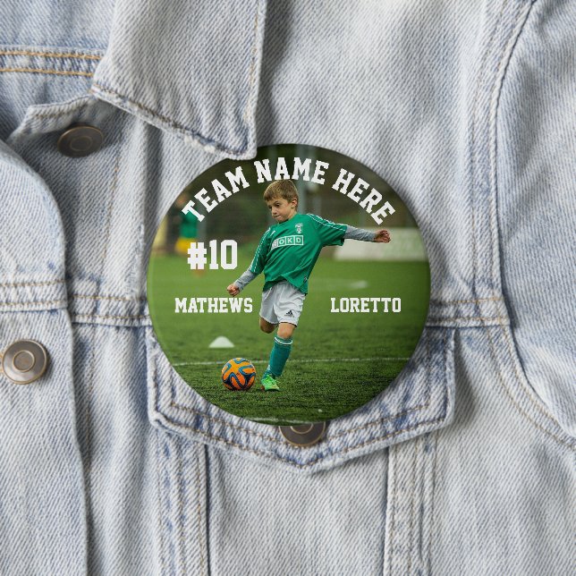 Soccer Player Add Name Number Team and Photo 10 Cm Round Badge (In Situ)