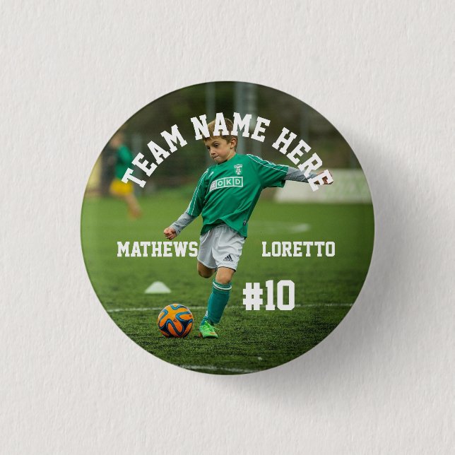 Soccer Player Add Name Number Team and Photo 3 Cm Round Badge (Front)