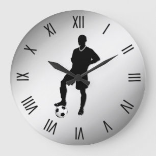 Soccer Player Black Numerals Large Clock