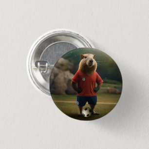 Soccer Player Capybara,  3 Cm Round Badge