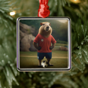 Soccer Player Capybara, Metal Tree Decoration