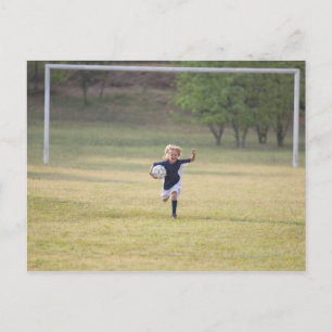 Soccer player cheering and yelling postcard