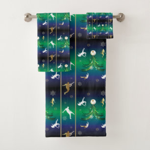 Soccer Player Christmas Snowflake Pattern Bath Towel Set