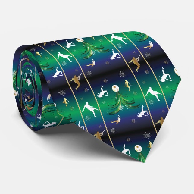 Soccer Player Christmas Snowflake Pattern Tie (Rolled)