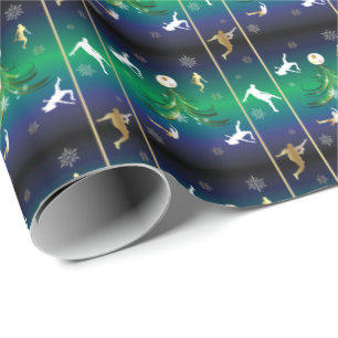Soccer Player Christmas Snowflake Pattern Wrapping Paper