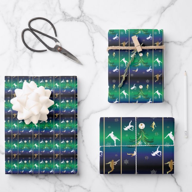 Soccer Player Christmas Snowflake Pattern Wrapping Paper Sheet (Front)