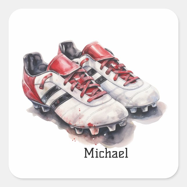 Soccer player coach shoes realistic name/ initials square sticker (Front)