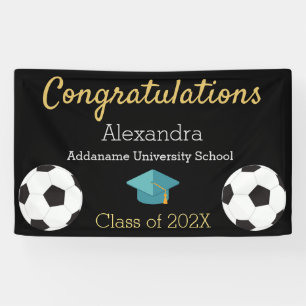 Soccer player congratulation graduate banner. bann banner