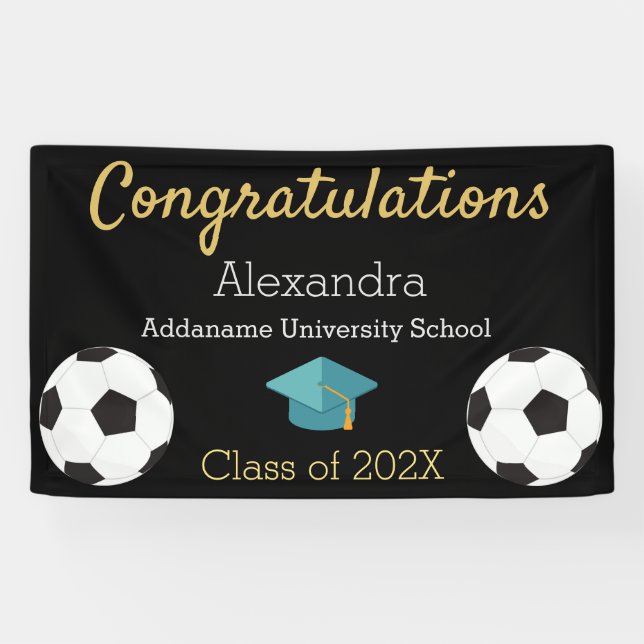 Soccer player congratulation graduate banner. bann banner (Horizontal)