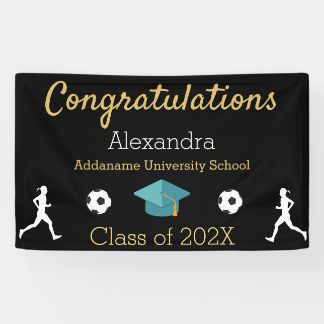 Soccer player congratulation graduate banner. banner (Horizontal)