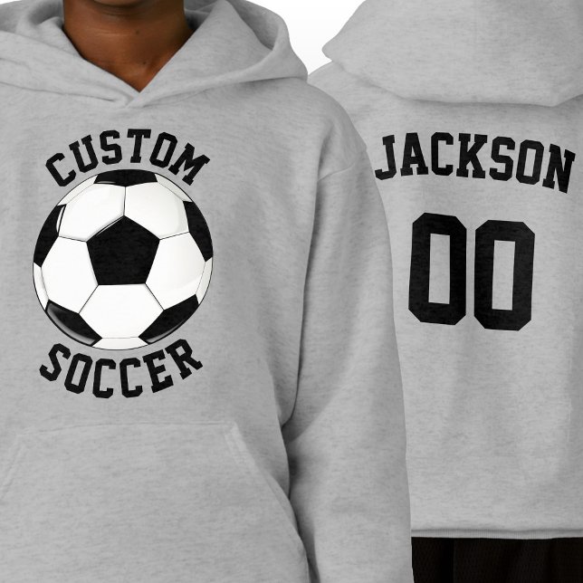 Soccer Player Custom Team Name & Jersey Number (Custom boys soccer team hoodie with personalized team name, player name and jersey number.)