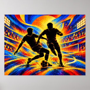 Soccer Player Dribbling the Ball Silhouette Poster