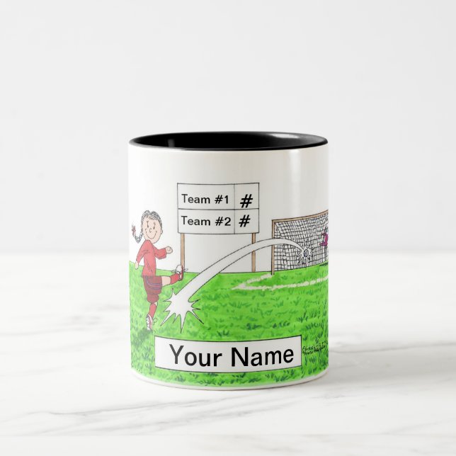 Soccer Player, Female  - Personalised Cartoon Gift Two-Tone Coffee Mug (Center)