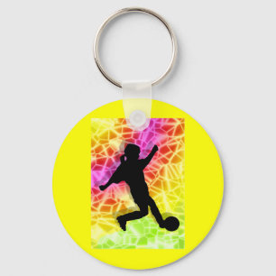 Soccer Player & Fluorescent Mosaic Key Ring