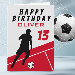 Soccer Player Football Ball Red Boy Birthday Card