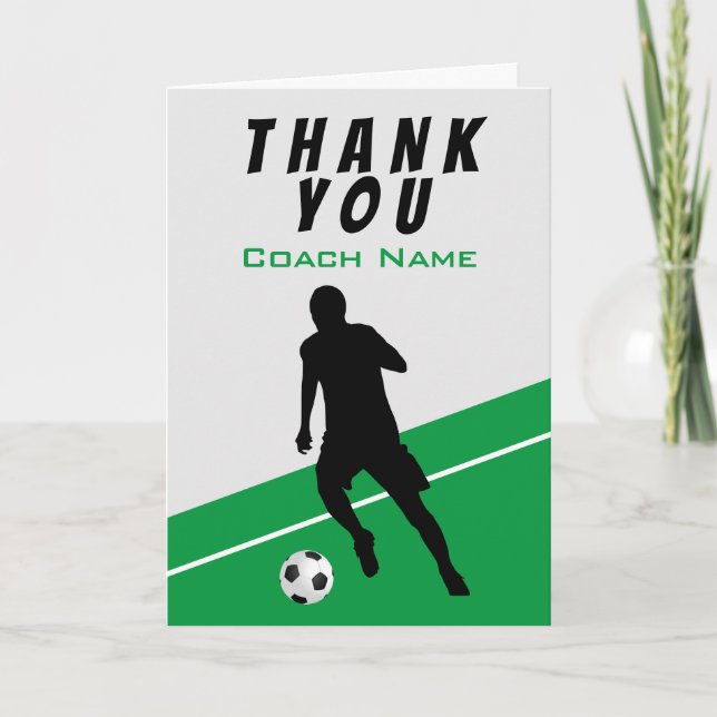 Soccer Player Football Green Thank you Coach Card (Front)