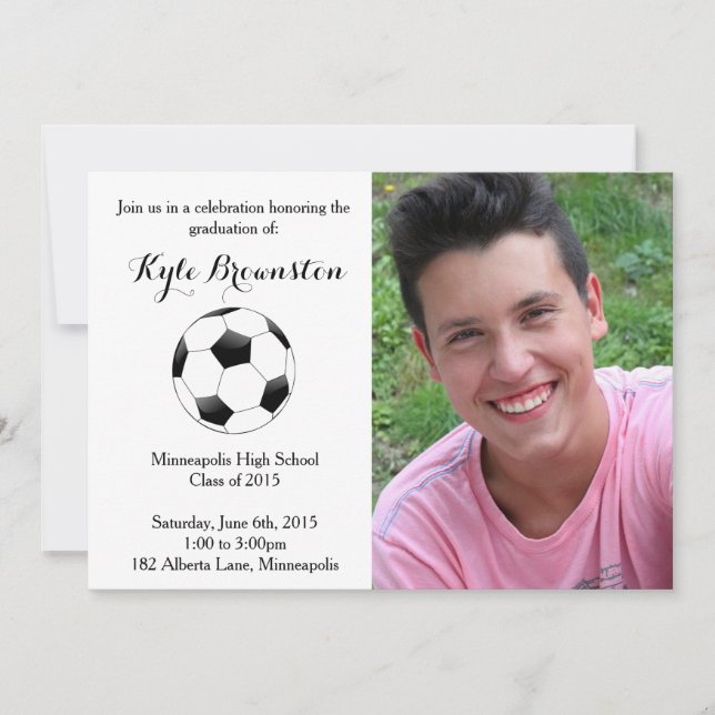 Soccer Player Graduation Party Photo Invite (Front)