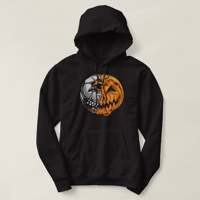 Soccer Player Halloween Pumpkin Skeleton Hallows'  Hoodie (Design Front)