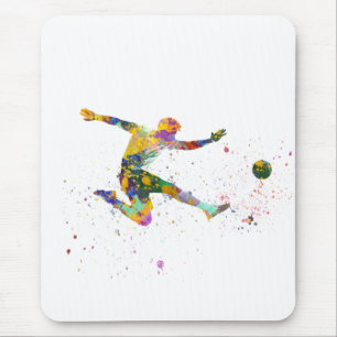 Soccer player in watercolor mouse mat