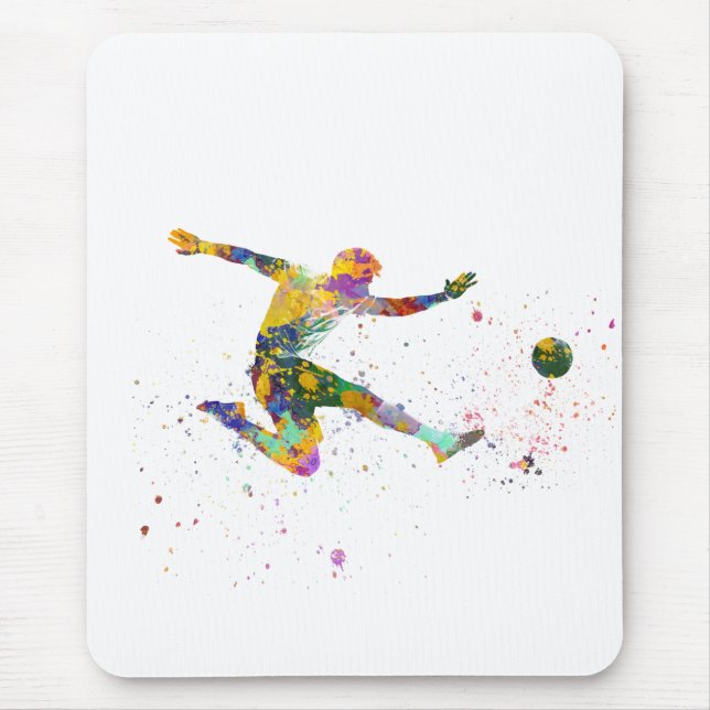 Soccer player in watercolor mouse mat (Front)