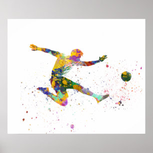 Soccer player in watercolor poster