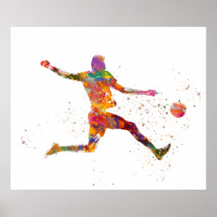 Soccer player in watercolor poster