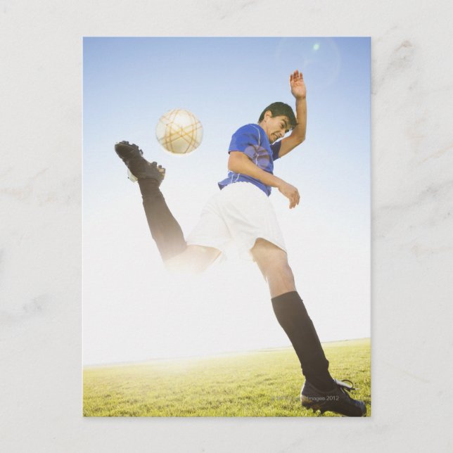 Soccer player jump kicking postcard (Front)