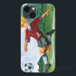 Soccer Player Kicking a Ball by Jay Throckmorton iPhone 13 Case<br><div class="desc">A soccer ball hangs in the air,  waiting for the vicious kick the player is winding up to deliver. Can he bend it like Beckham? A lovely piece to hang on your wall or give as a gift to the soccer aficionado in your life!</div>