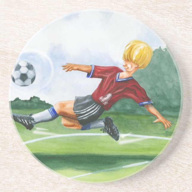 Soccer Player Kicking a Ball by Jay Throckmorton Coaster (Front)