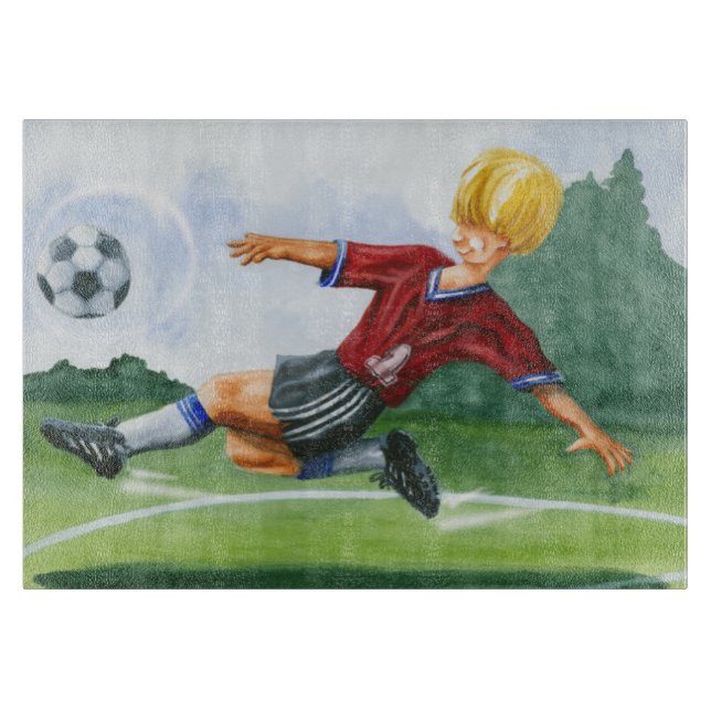 Soccer Player Kicking a Ball by Jay Throckmorton Cutting Board (Front)