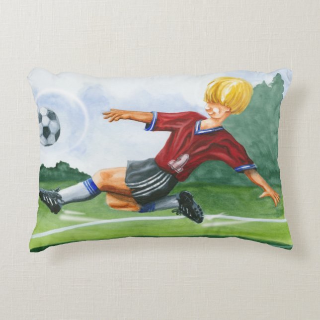 Soccer Player Kicking a Ball by Jay Throckmorton Decorative Cushion (Front)