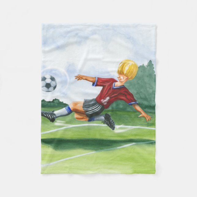 Soccer Player Kicking a Ball by Jay Throckmorton Fleece Blanket (Front)