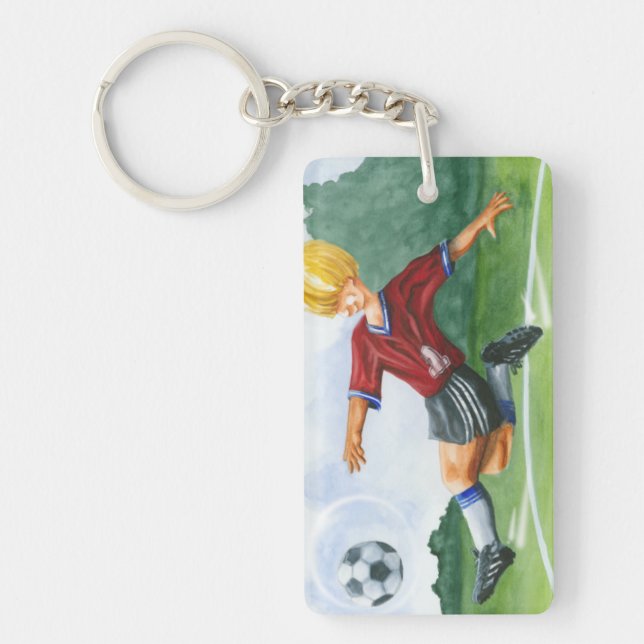 Soccer Player Kicking a Ball by Jay Throckmorton Key Ring (Front)