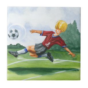 Soccer Player Kicking a Ball by Jay Throckmorton Tile