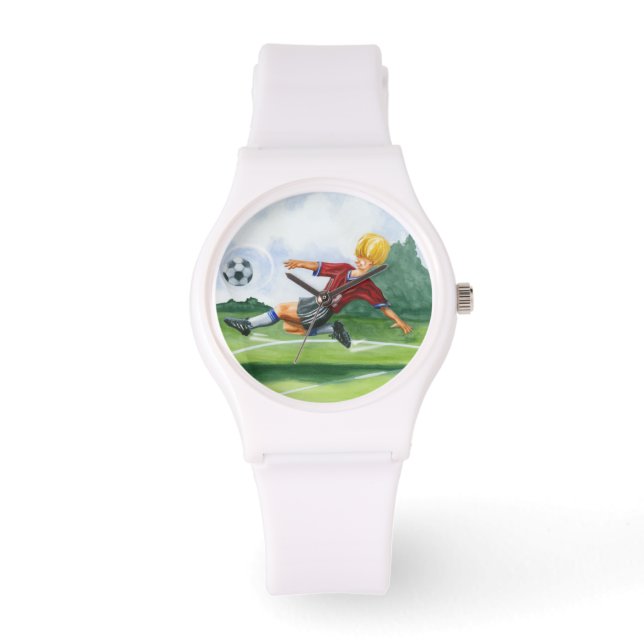 Soccer Player Kicking a Ball by Jay Throckmorton Watch (Front)