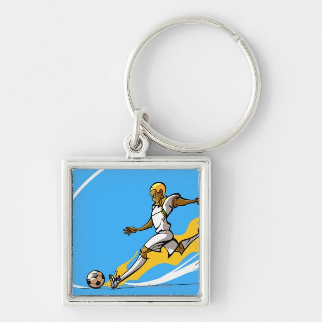 Soccer player kicking a soccer ball key ring (Front)