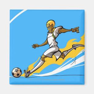 Soccer player kicking a soccer ball magnet