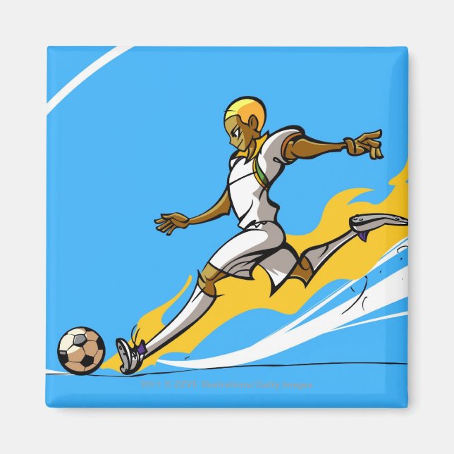 Soccer player kicking a soccer ball magnet (Front)