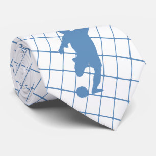 Soccer Player Kicking Ball Blue Check Necktie