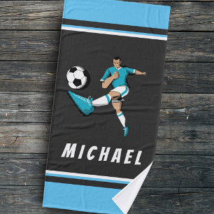 Soccer Player Kicking Ball Graphic Illustration    Bath Towel