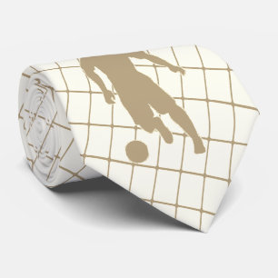Soccer Player Kicking Ball Tan Check Necktie 2