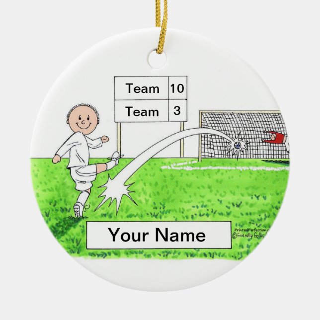 Soccer Player - Male, White Uniform Ceramic Tree Decoration (Front)