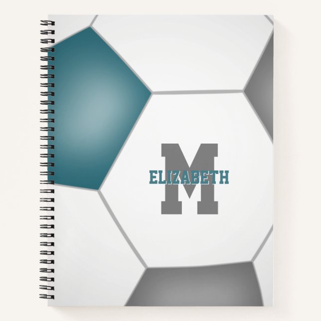 soccer player monogram teal grey  notebook (Front)